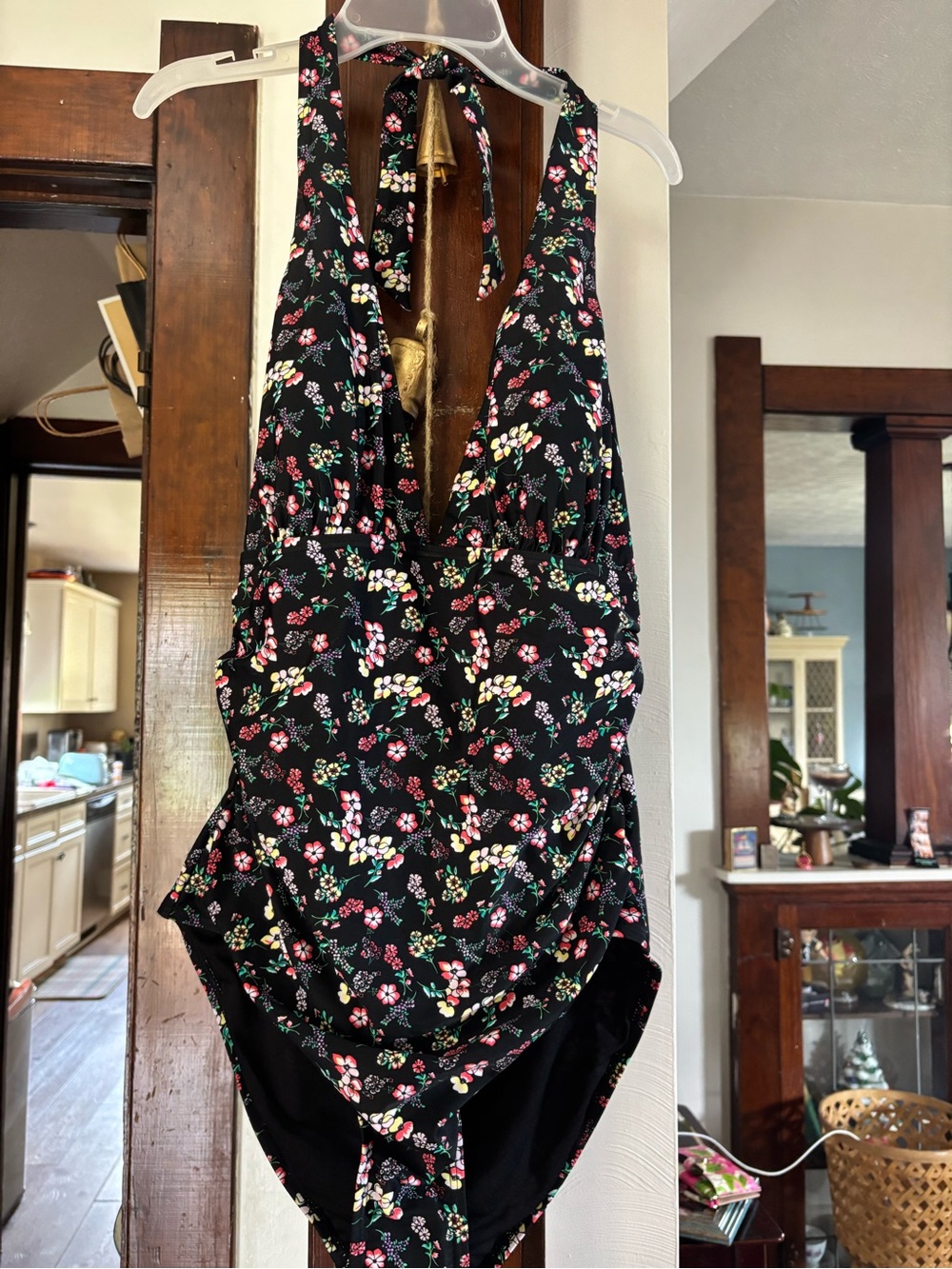 GAP Black Floral Halter One-Piece Swimsuit